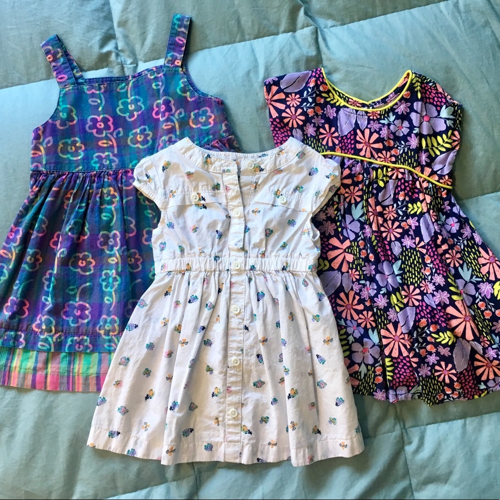 Three 2T Floral Cotton Dresses
